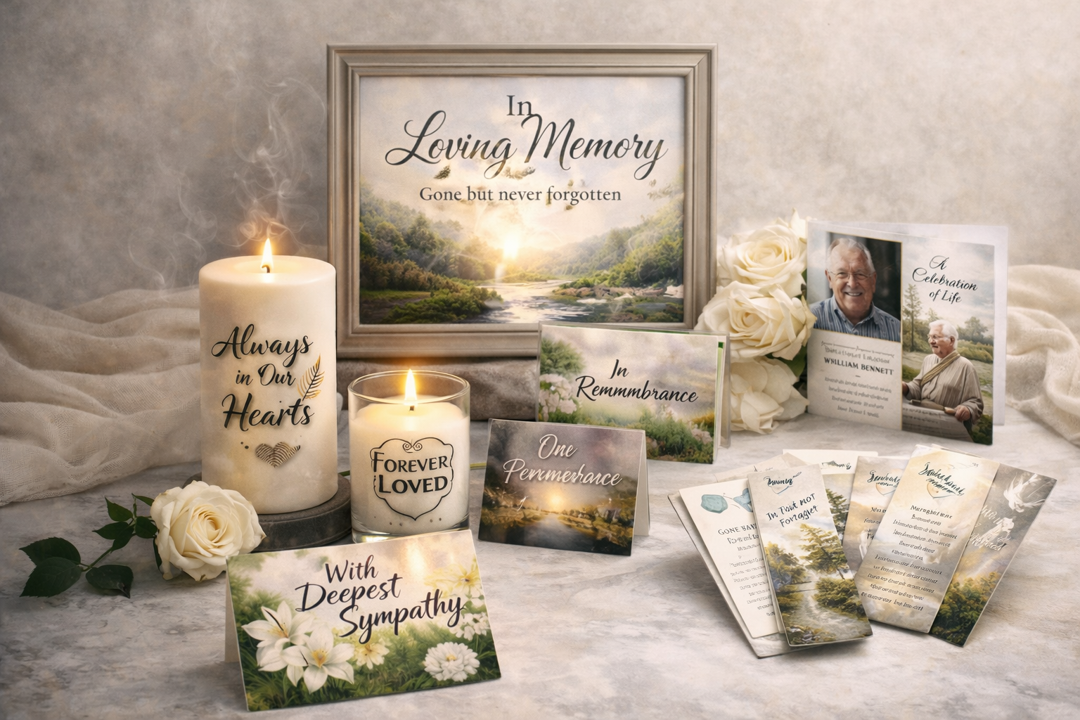 Aurex memorial collection showing programs prayer cards and bookmarks