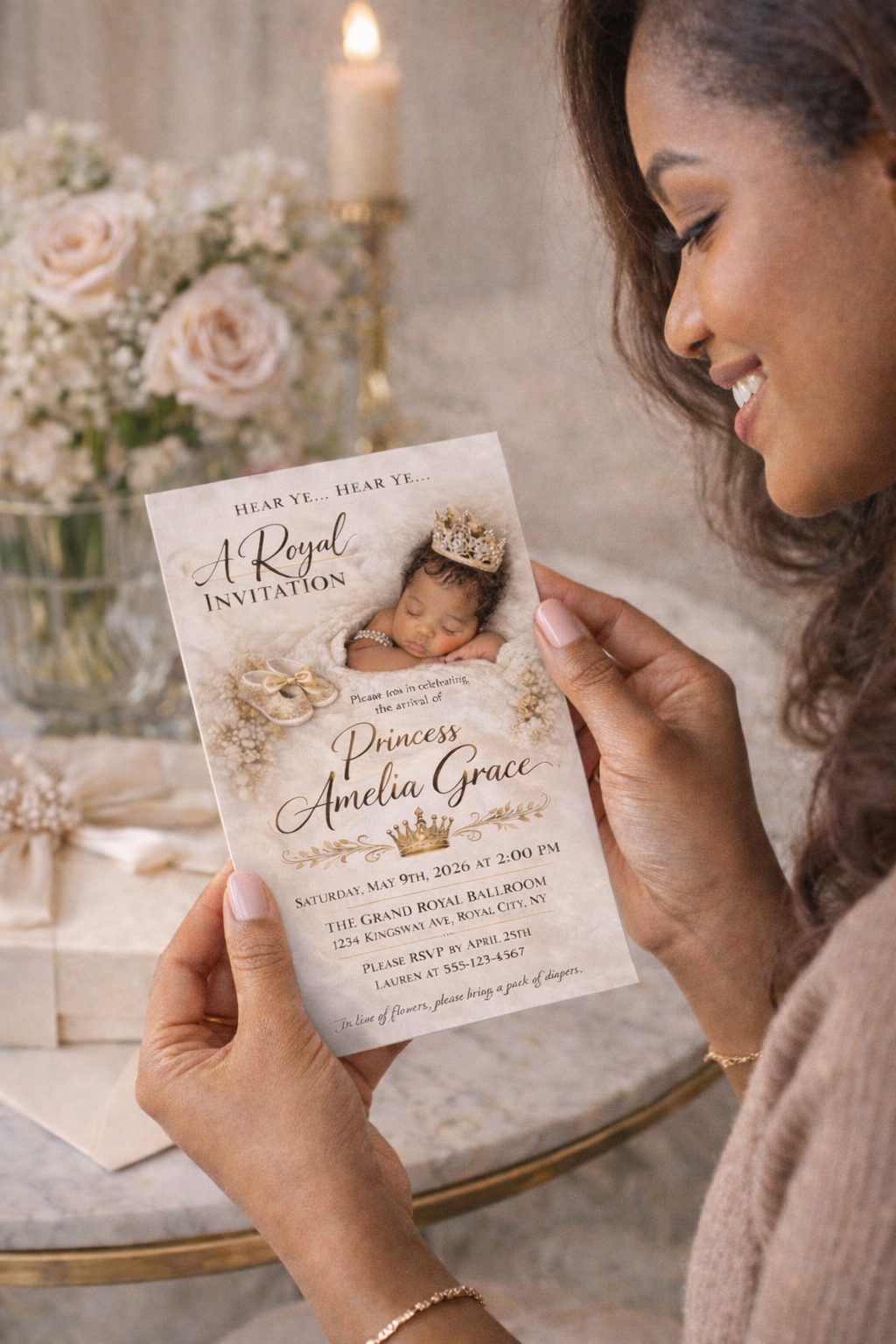 Royal Baby Invitation held in hands